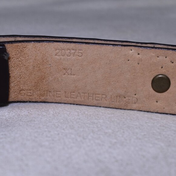 Western Rhinestone Studded Leather Belt Dark Brown XL Orange Stones - Picture 5 of 10